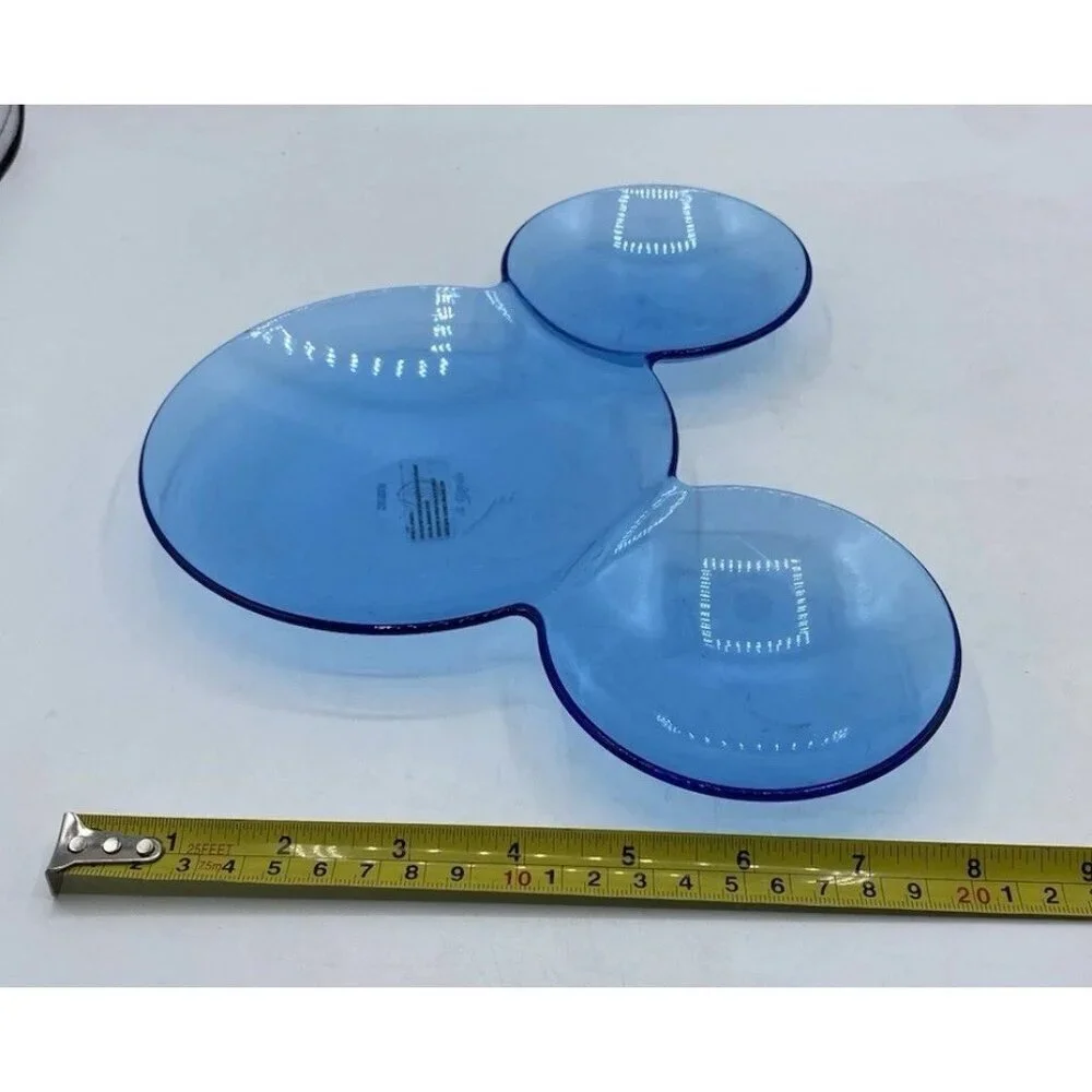 Vintage Disney Serving Plate Dish Blue Plastic Mickey Mouse Shaped Taiwan Retro
